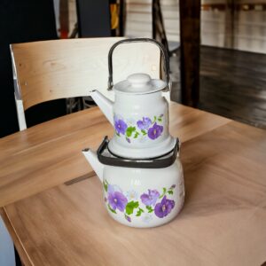 لعابی کتری 3.5 با قوری 1.1 سفید گل بنفش