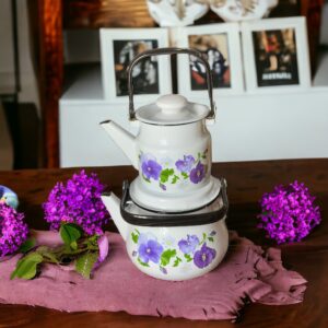 لعابی کتری 2.5 با قوری 1.1 سفید گل بنفش