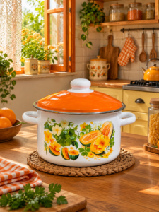 لعابی قابلمه 4 لیتری دور استیل نارنج گل